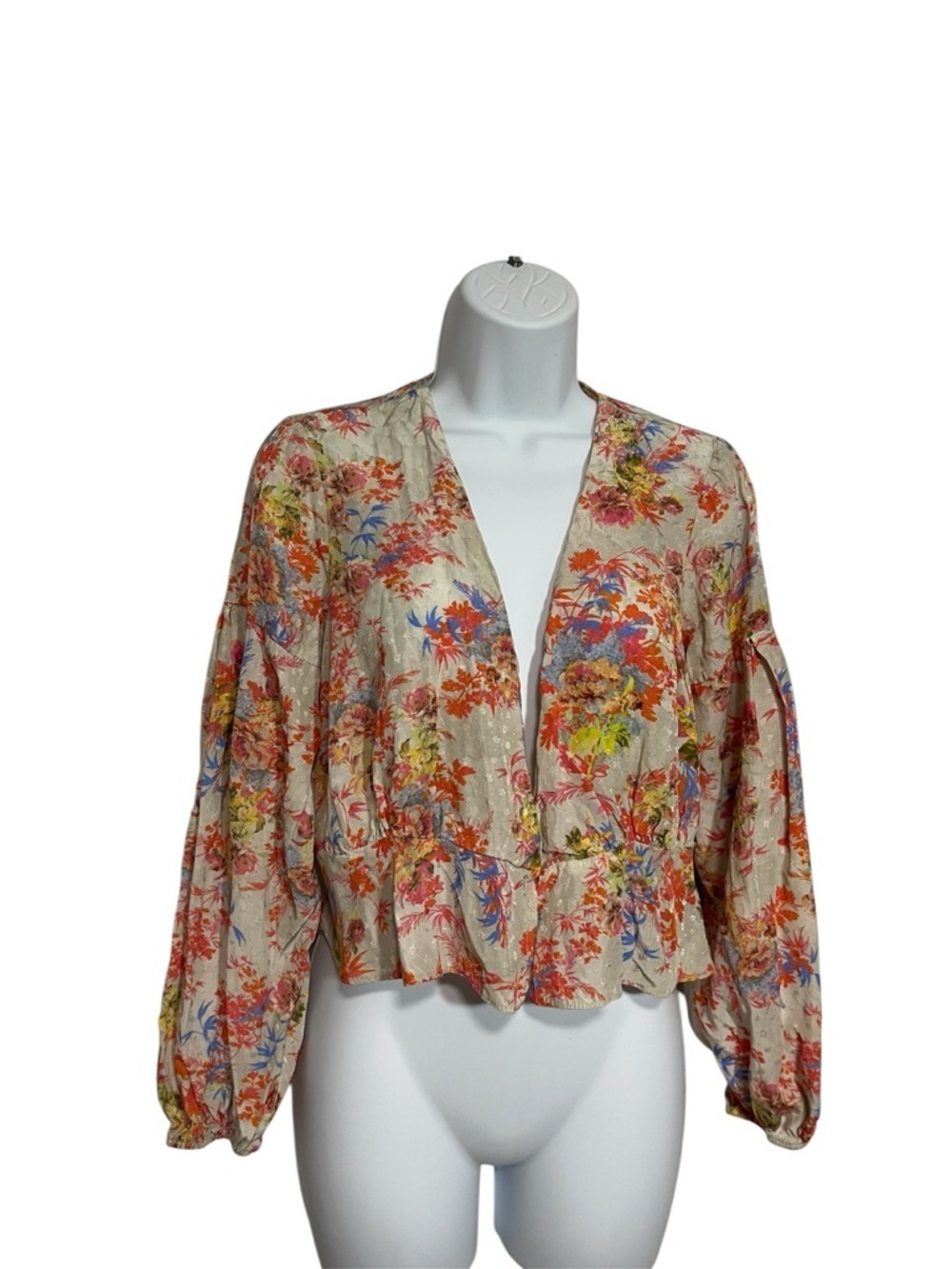 Floral Ruffle Bolero Cardigan Button-Front Jacket Size 6 Cover Up Spring Summer